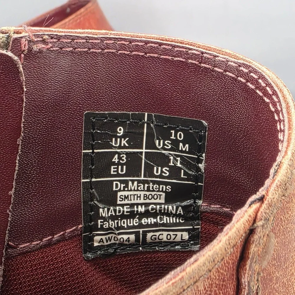 Dr. Martens Smiths Boots Mens 10 Womens 11 Brown Asymmetric Ankle Zip Up Leather